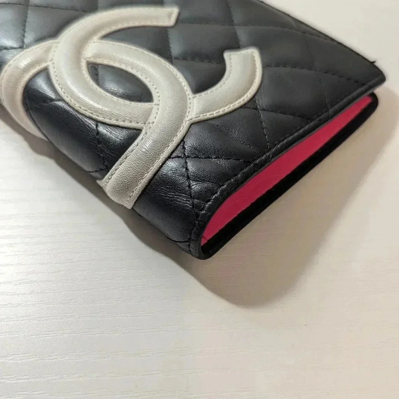 Authentic Chanel Quilted Leather Long Wallet - Black & Pink - Picture 5 of 15